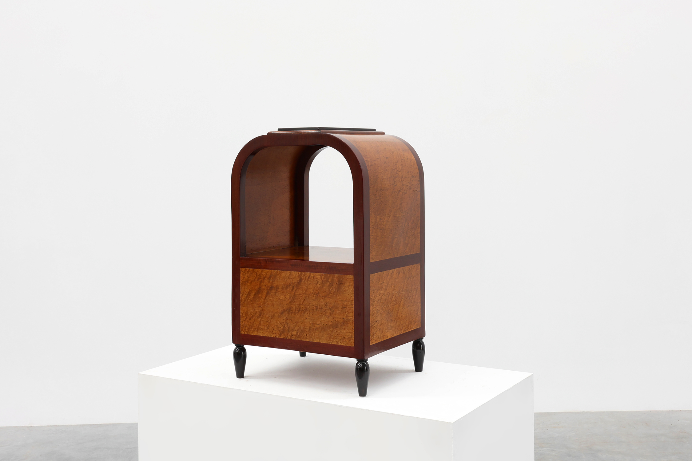 Arched Art Deco side table with storage unit and black marble top, France ca. 1920thumbnail